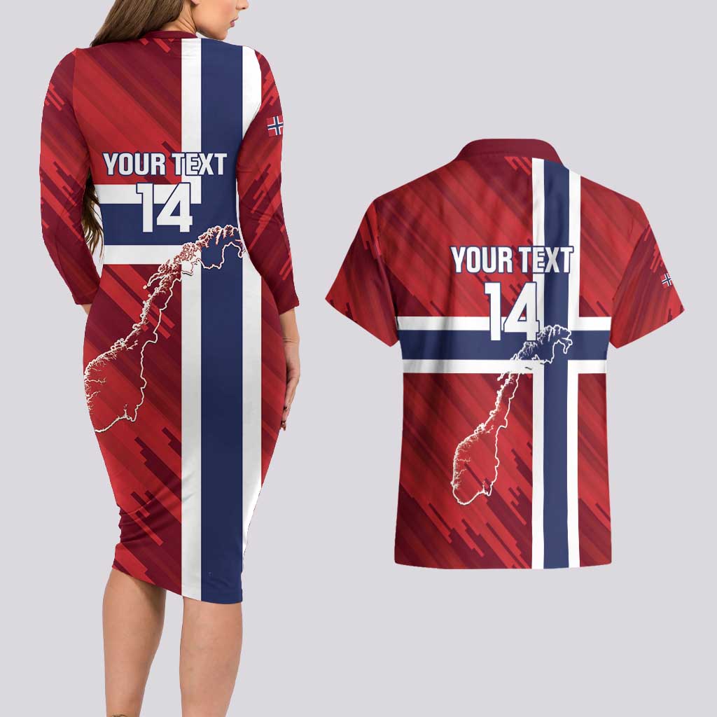 Custom Norway Football Couples Matching Long Sleeve Bodycon Dress and Hawaiian Shirt Come On Kongeriket Norge