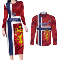 Custom Norway Football Couples Matching Long Sleeve Bodycon Dress and Long Sleeve Button Shirt Come On Kongeriket Norge