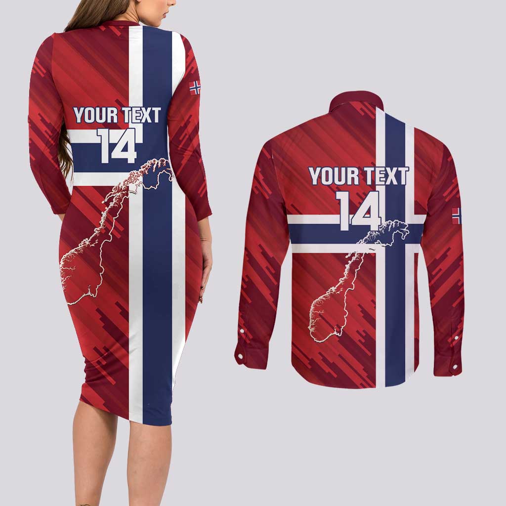 Custom Norway Football Couples Matching Long Sleeve Bodycon Dress and Long Sleeve Button Shirt Come On Kongeriket Norge