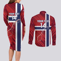 Custom Norway Football Couples Matching Long Sleeve Bodycon Dress and Long Sleeve Button Shirt Come On Kongeriket Norge