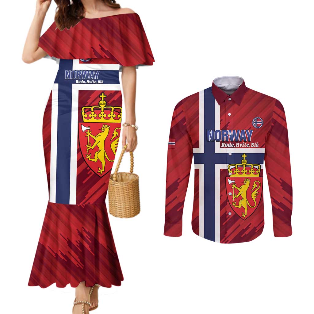 Custom Norway Football Couples Matching Mermaid Dress and Long Sleeve Button Shirt Come On Kongeriket Norge