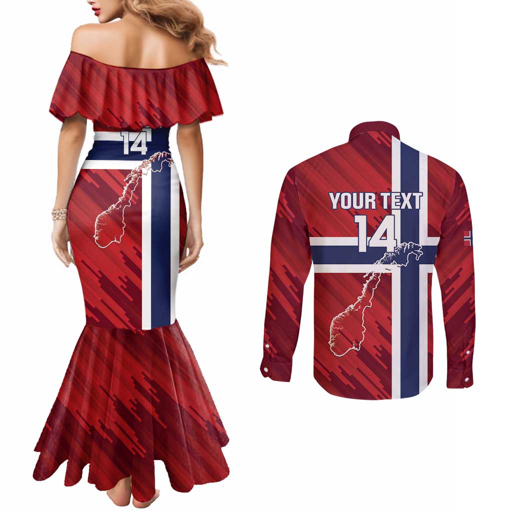 Custom Norway Football Couples Matching Mermaid Dress and Long Sleeve Button Shirt Come On Kongeriket Norge
