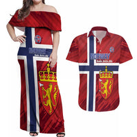 Custom Norway Football Couples Matching Off Shoulder Maxi Dress and Hawaiian Shirt Come On Kongeriket Norge