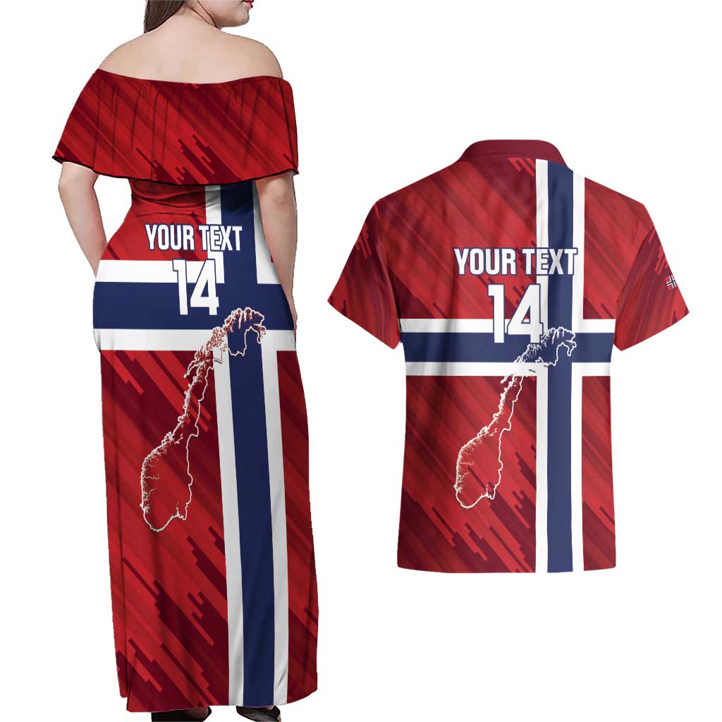 Custom Norway Football Couples Matching Off Shoulder Maxi Dress and Hawaiian Shirt Come On Kongeriket Norge