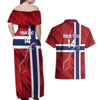Custom Norway Football Couples Matching Off Shoulder Maxi Dress and Hawaiian Shirt Come On Kongeriket Norge
