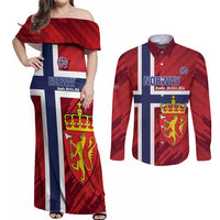 Custom Norway Football Couples Matching Off Shoulder Maxi Dress and Long Sleeve Button Shirt Come On Kongeriket Norge
