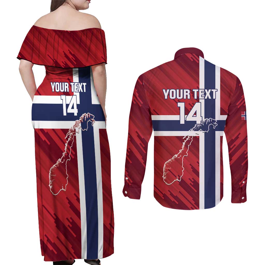 Custom Norway Football Couples Matching Off Shoulder Maxi Dress and Long Sleeve Button Shirt Come On Kongeriket Norge