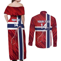 Custom Norway Football Couples Matching Off Shoulder Maxi Dress and Long Sleeve Button Shirt Come On Kongeriket Norge