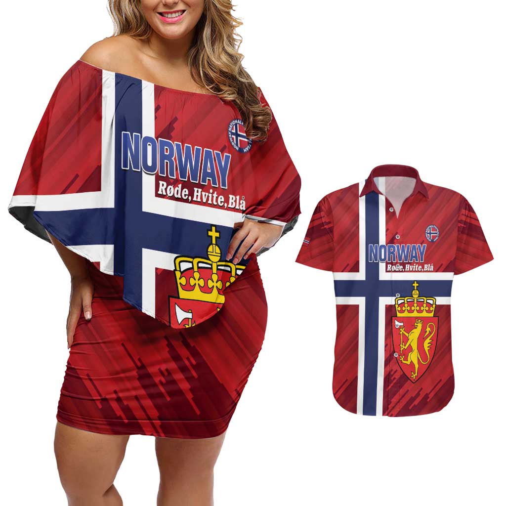 Custom Norway Football Couples Matching Off Shoulder Short Dress and Hawaiian Shirt Come On Kongeriket Norge