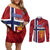 Custom Norway Football Couples Matching Off Shoulder Short Dress and Long Sleeve Button Shirt Come On Kongeriket Norge