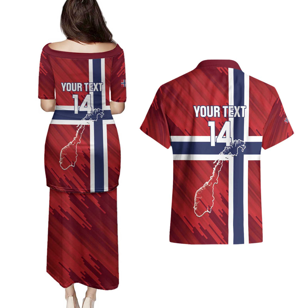 Custom Norway Football Couples Matching Puletasi and Hawaiian Shirt Come On Kongeriket Norge