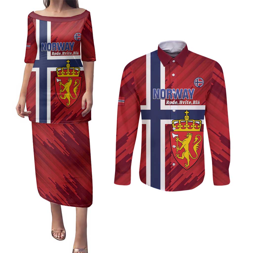 Custom Norway Football Couples Matching Puletasi and Long Sleeve Button Shirt Come On Kongeriket Norge