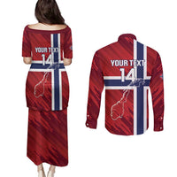 Custom Norway Football Couples Matching Puletasi and Long Sleeve Button Shirt Come On Kongeriket Norge