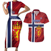 Custom Norway Football Couples Matching Short Sleeve Bodycon Dress and Hawaiian Shirt Come On Kongeriket Norge