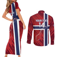 Custom Norway Football Couples Matching Short Sleeve Bodycon Dress and Long Sleeve Button Shirt Come On Kongeriket Norge