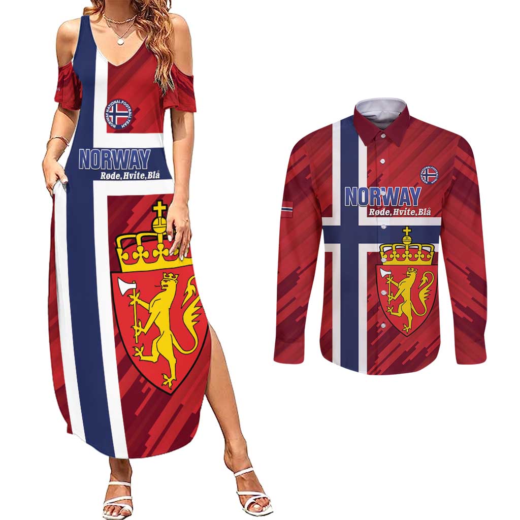 Custom Norway Football Couples Matching Summer Maxi Dress and Long Sleeve Button Shirt Come On Kongeriket Norge