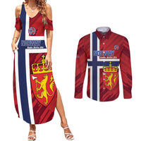 Custom Norway Football Couples Matching Summer Maxi Dress and Long Sleeve Button Shirt Come On Kongeriket Norge