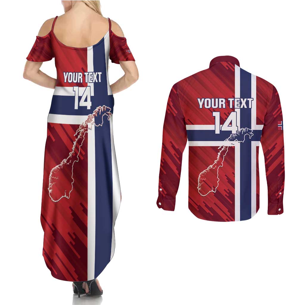 Custom Norway Football Couples Matching Summer Maxi Dress and Long Sleeve Button Shirt Come On Kongeriket Norge