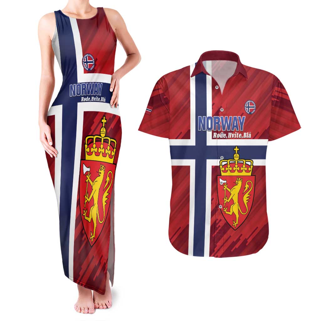 Custom Norway Football Couples Matching Tank Maxi Dress and Hawaiian Shirt Come On Kongeriket Norge