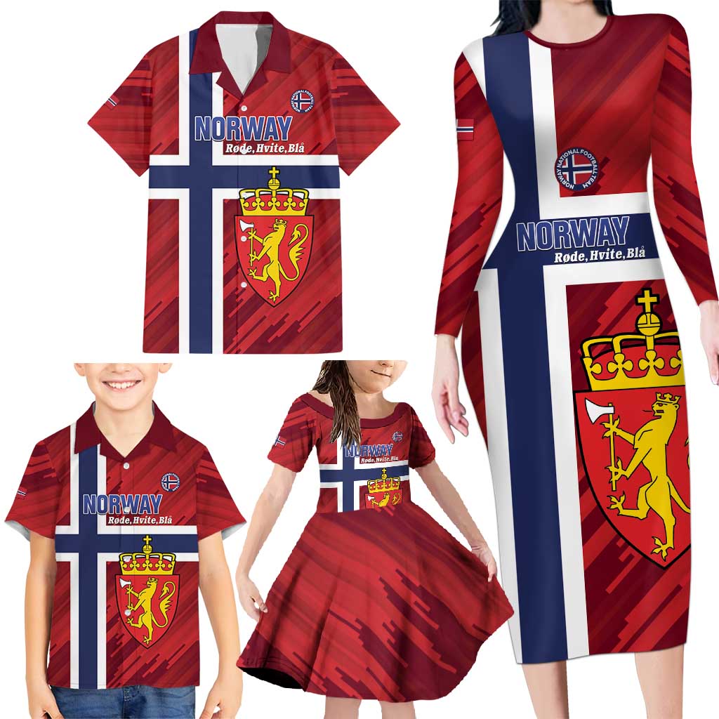 Custom Norway Football Family Matching Long Sleeve Bodycon Dress and Hawaiian Shirt Come On Kongeriket Norge