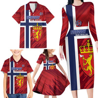 Custom Norway Football Family Matching Long Sleeve Bodycon Dress and Hawaiian Shirt Come On Kongeriket Norge