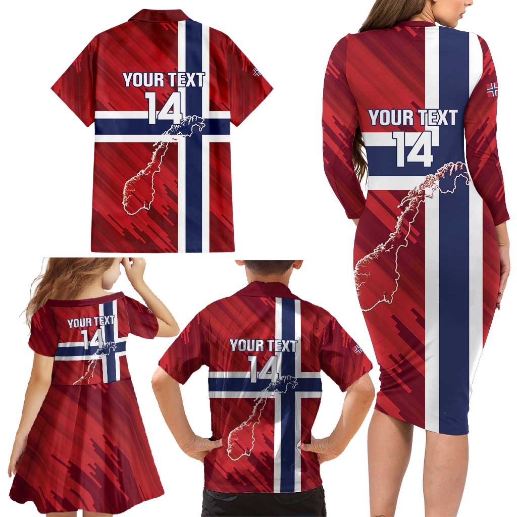 Custom Norway Football Family Matching Long Sleeve Bodycon Dress and Hawaiian Shirt Come On Kongeriket Norge