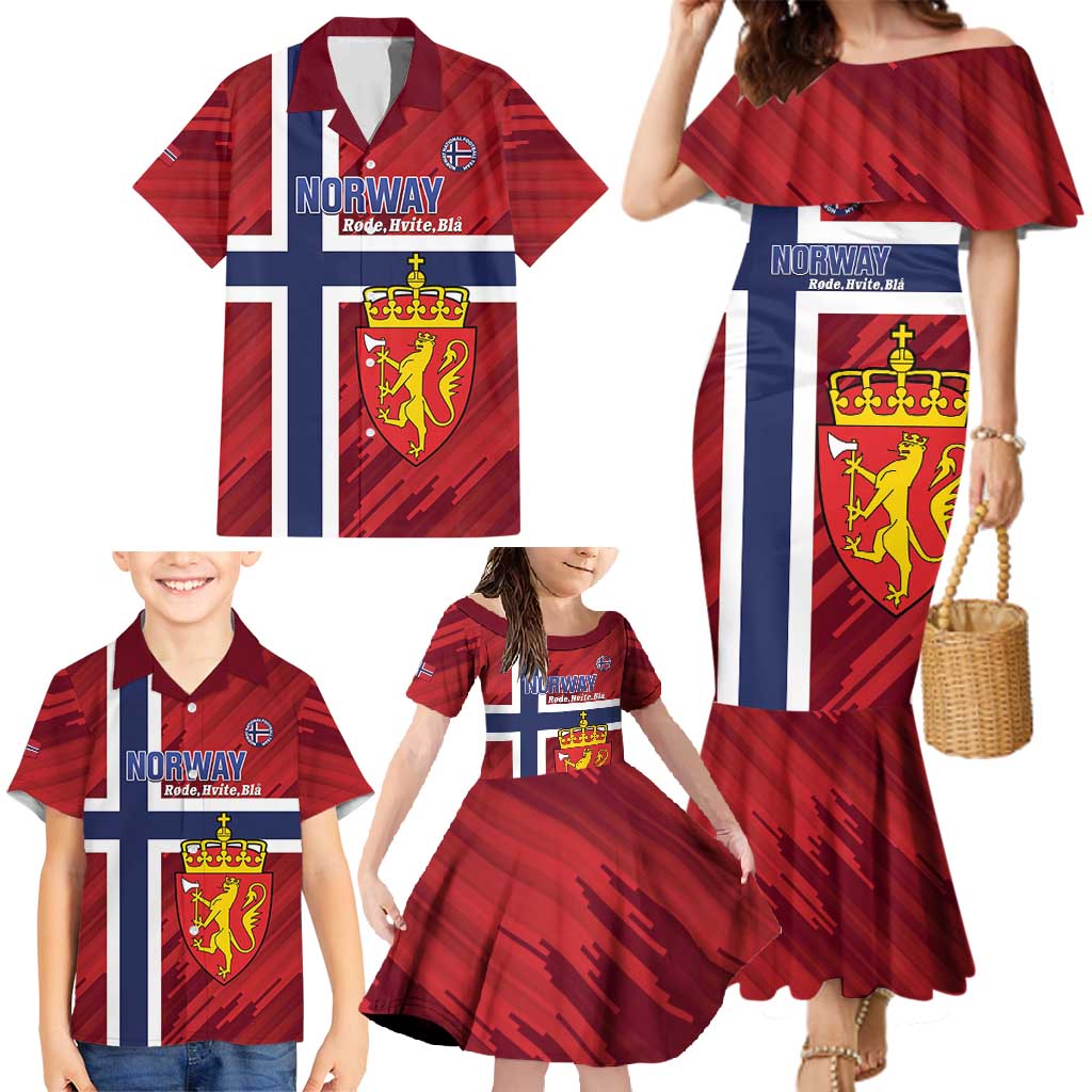 Custom Norway Football Family Matching Mermaid Dress and Hawaiian Shirt Come On Kongeriket Norge