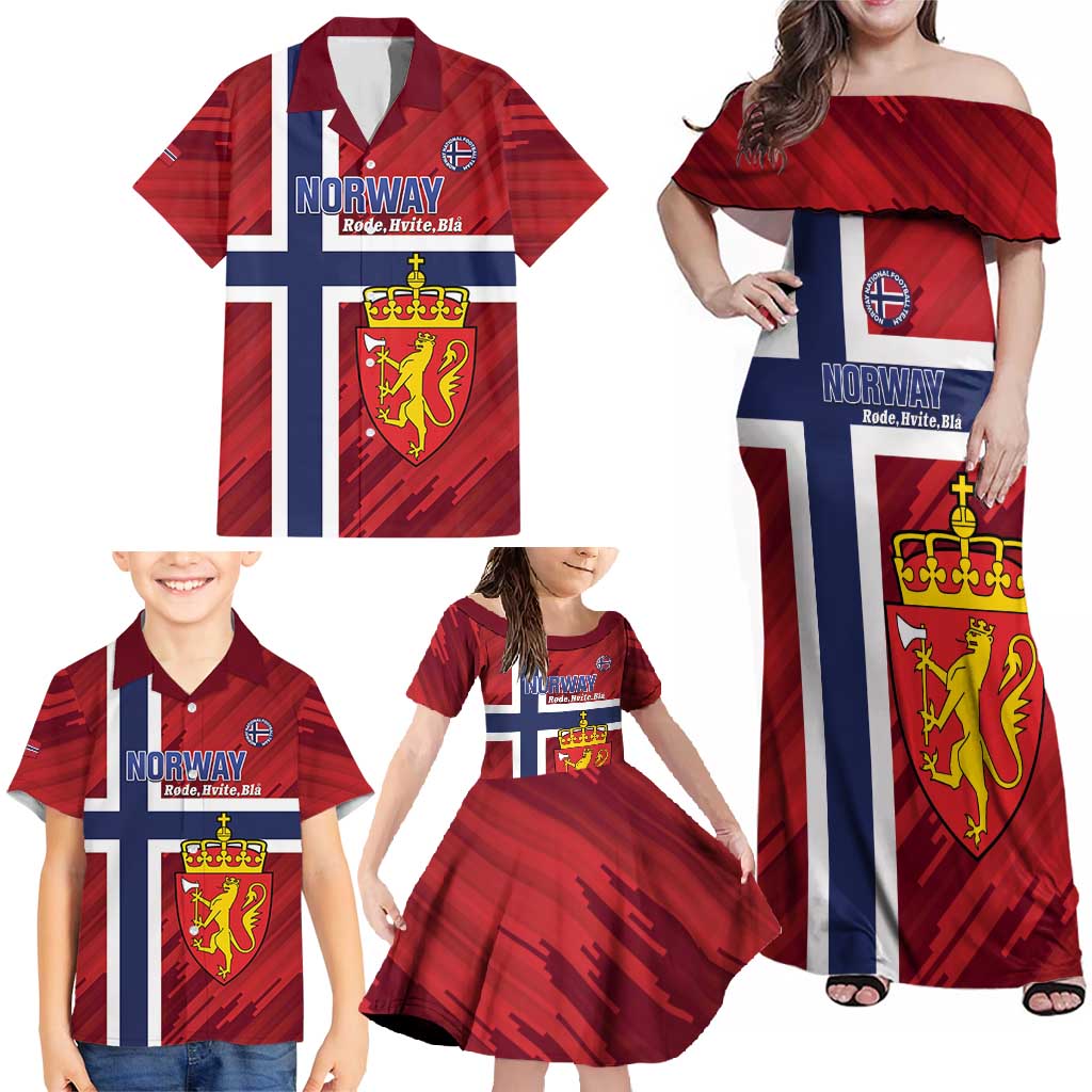 Custom Norway Football Family Matching Off Shoulder Maxi Dress and Hawaiian Shirt Come On Kongeriket Norge