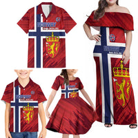 Custom Norway Football Family Matching Off Shoulder Maxi Dress and Hawaiian Shirt Come On Kongeriket Norge