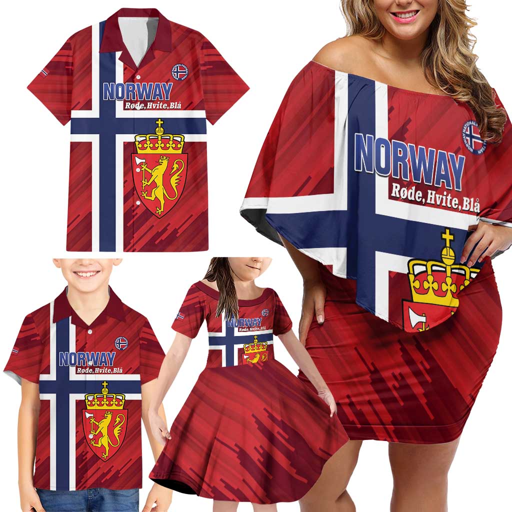 Custom Norway Football Family Matching Off Shoulder Short Dress and Hawaiian Shirt Come On Kongeriket Norge