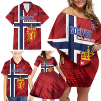 Custom Norway Football Family Matching Off Shoulder Short Dress and Hawaiian Shirt Come On Kongeriket Norge
