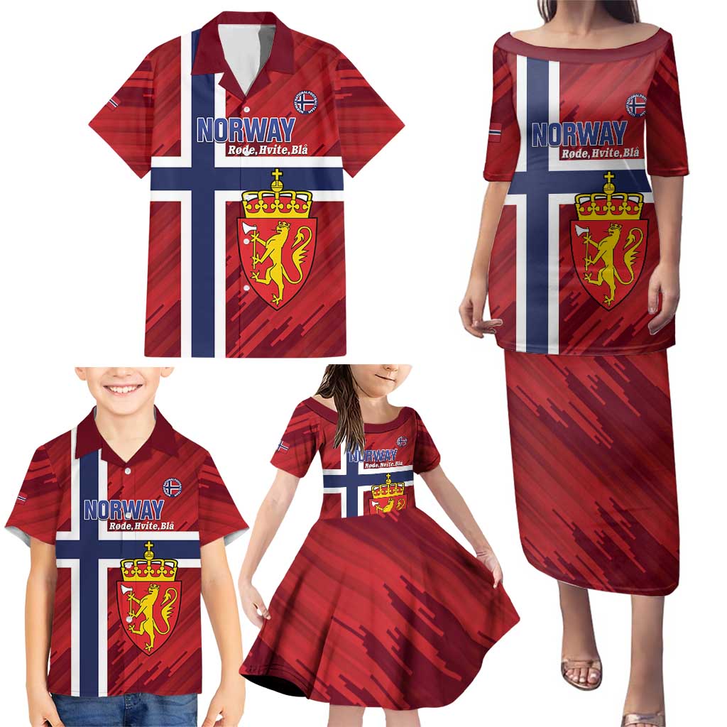 Custom Norway Football Family Matching Puletasi and Hawaiian Shirt Come On Kongeriket Norge
