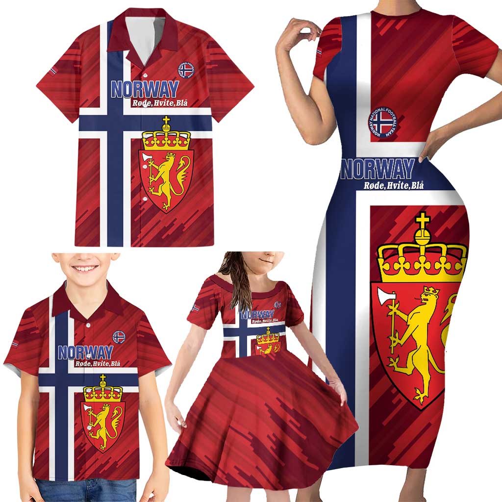 Custom Norway Football Family Matching Short Sleeve Bodycon Dress and Hawaiian Shirt Come On Kongeriket Norge