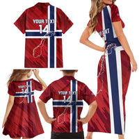 Custom Norway Football Family Matching Short Sleeve Bodycon Dress and Hawaiian Shirt Come On Kongeriket Norge