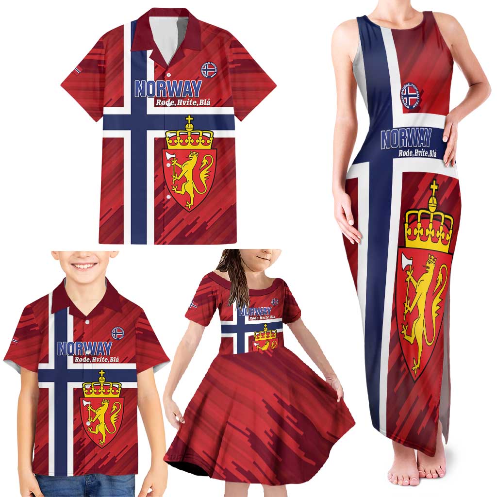 Custom Norway Football Family Matching Tank Maxi Dress and Hawaiian Shirt Come On Kongeriket Norge