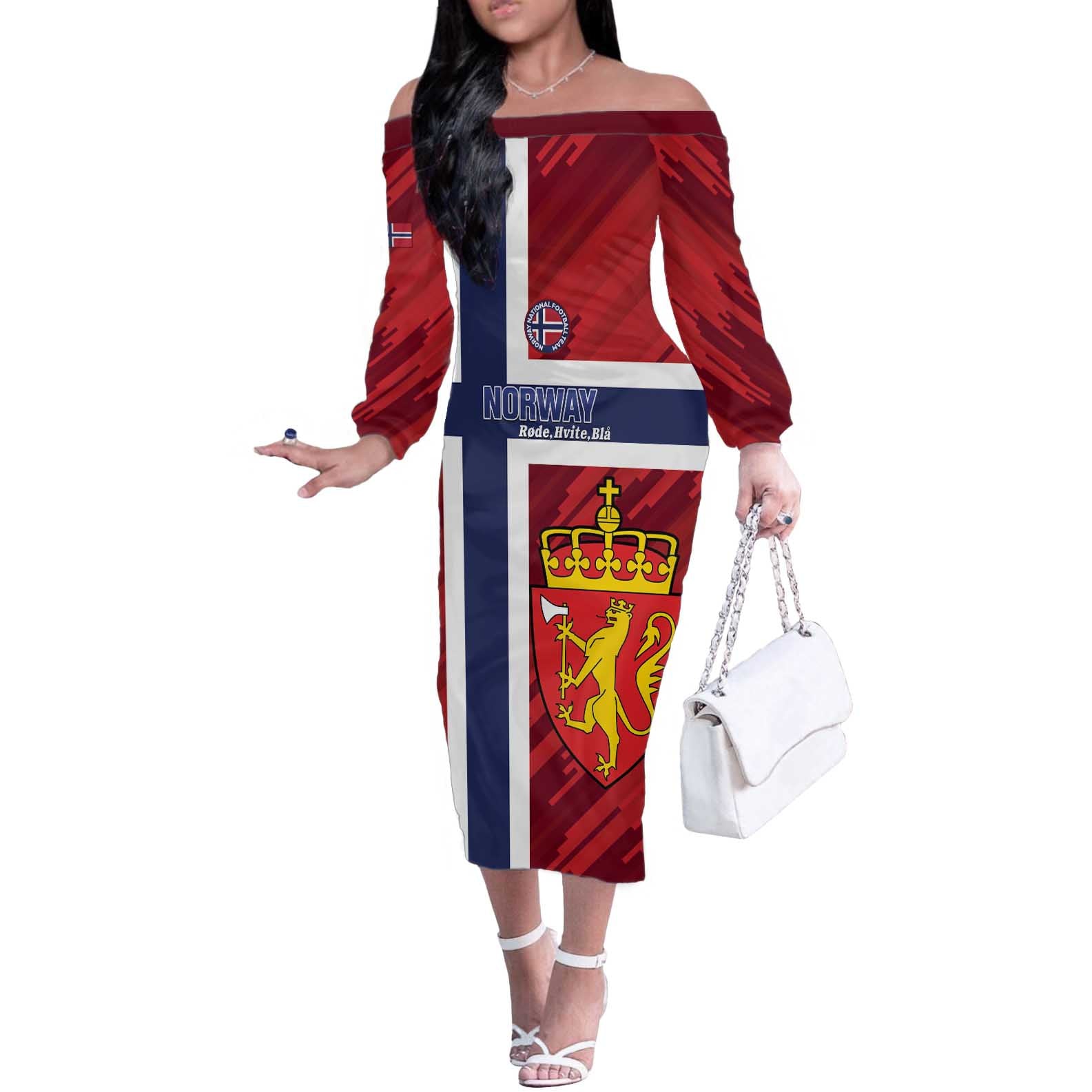 Custom Norway Football Off The Shoulder Long Sleeve Dress Come On Kongeriket Norge