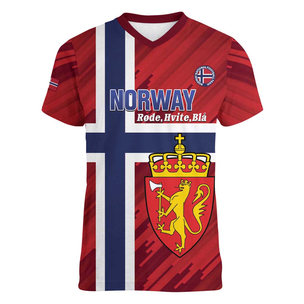 Custom Norway Football Women V-Neck T-Shirt Come On Kongeriket Norge