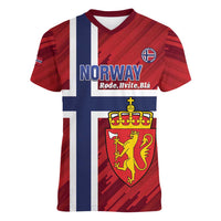 Custom Norway Football Women V-Neck T-Shirt Come On Kongeriket Norge
