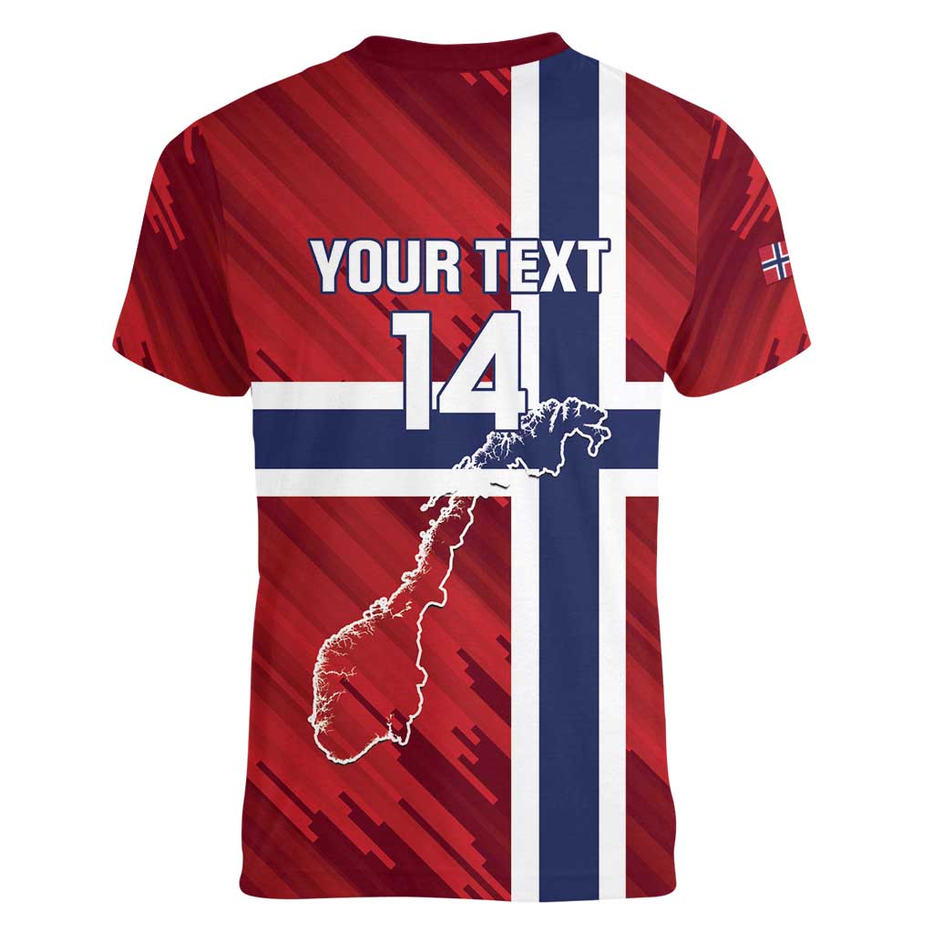 Custom Norway Football Women V-Neck T-Shirt Come On Kongeriket Norge