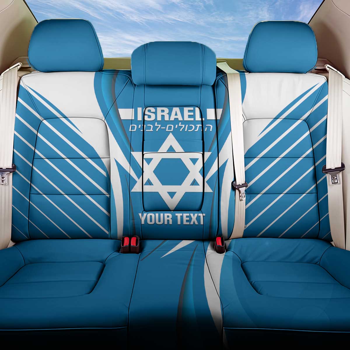 Custom Israel Football Back Car Seat Cover Come On Sky Blue and Whites
