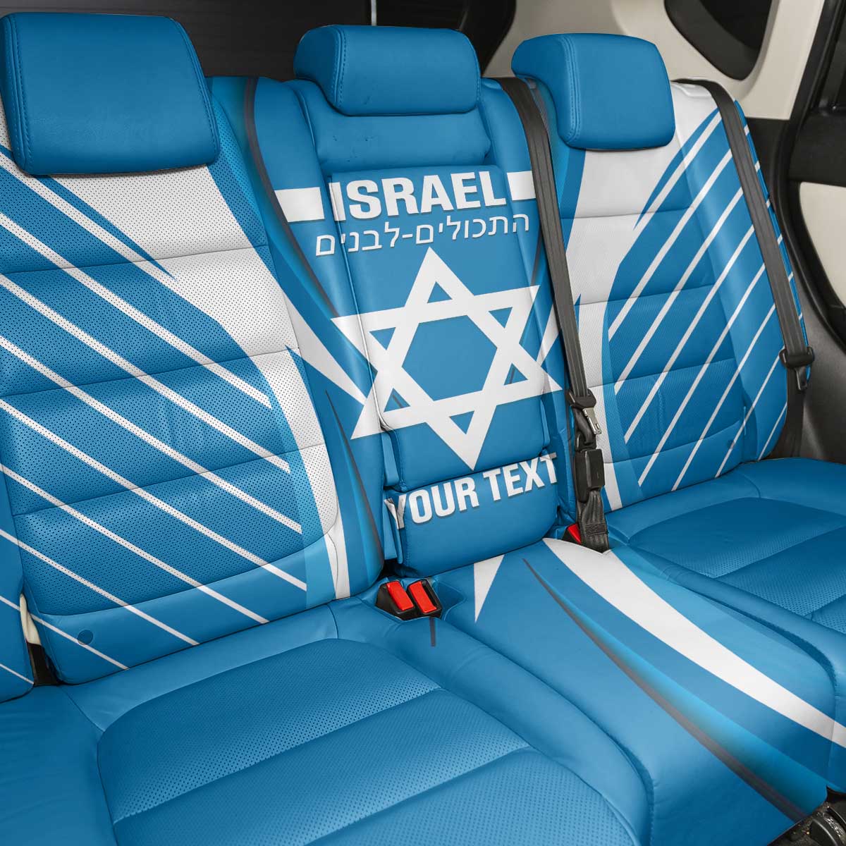 Custom Israel Football Back Car Seat Cover Come On Sky Blue and Whites