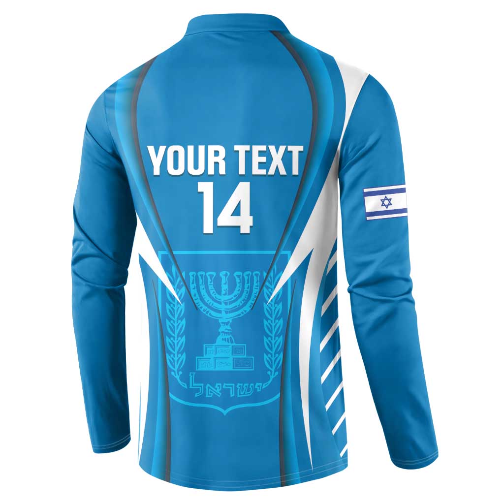 Custom Israel Football Button Sweatshirt Come On Sky Blue and Whites