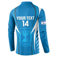 Custom Israel Football Button Sweatshirt Come On Sky Blue and Whites