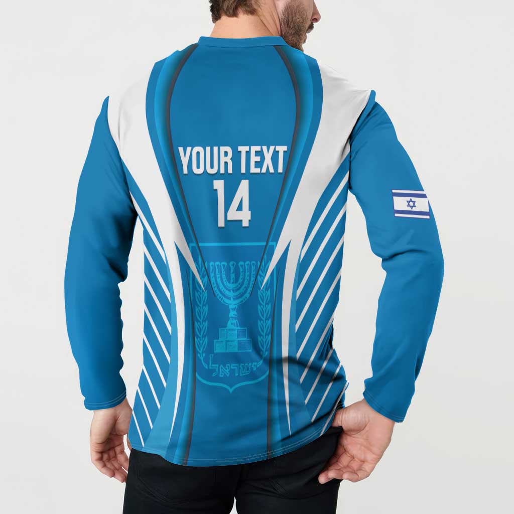 Custom Israel Football Button Sweatshirt Come On Sky Blue and Whites