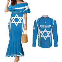 Custom Israel Football Couples Matching Mermaid Dress and Long Sleeve Button Shirt Come On Sky Blue and Whites