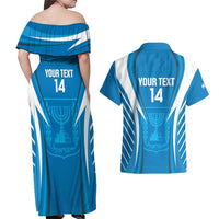 Custom Israel Football Couples Matching Off Shoulder Maxi Dress and Hawaiian Shirt Come On Sky Blue and Whites