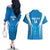 Custom Israel Football Couples Matching Off The Shoulder Long Sleeve Dress and Hawaiian Shirt Come On Sky Blue and Whites