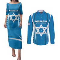 Custom Israel Football Couples Matching Puletasi and Long Sleeve Button Shirt Come On Sky Blue and Whites