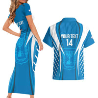 Custom Israel Football Couples Matching Short Sleeve Bodycon Dress and Hawaiian Shirt Come On Sky Blue and Whites