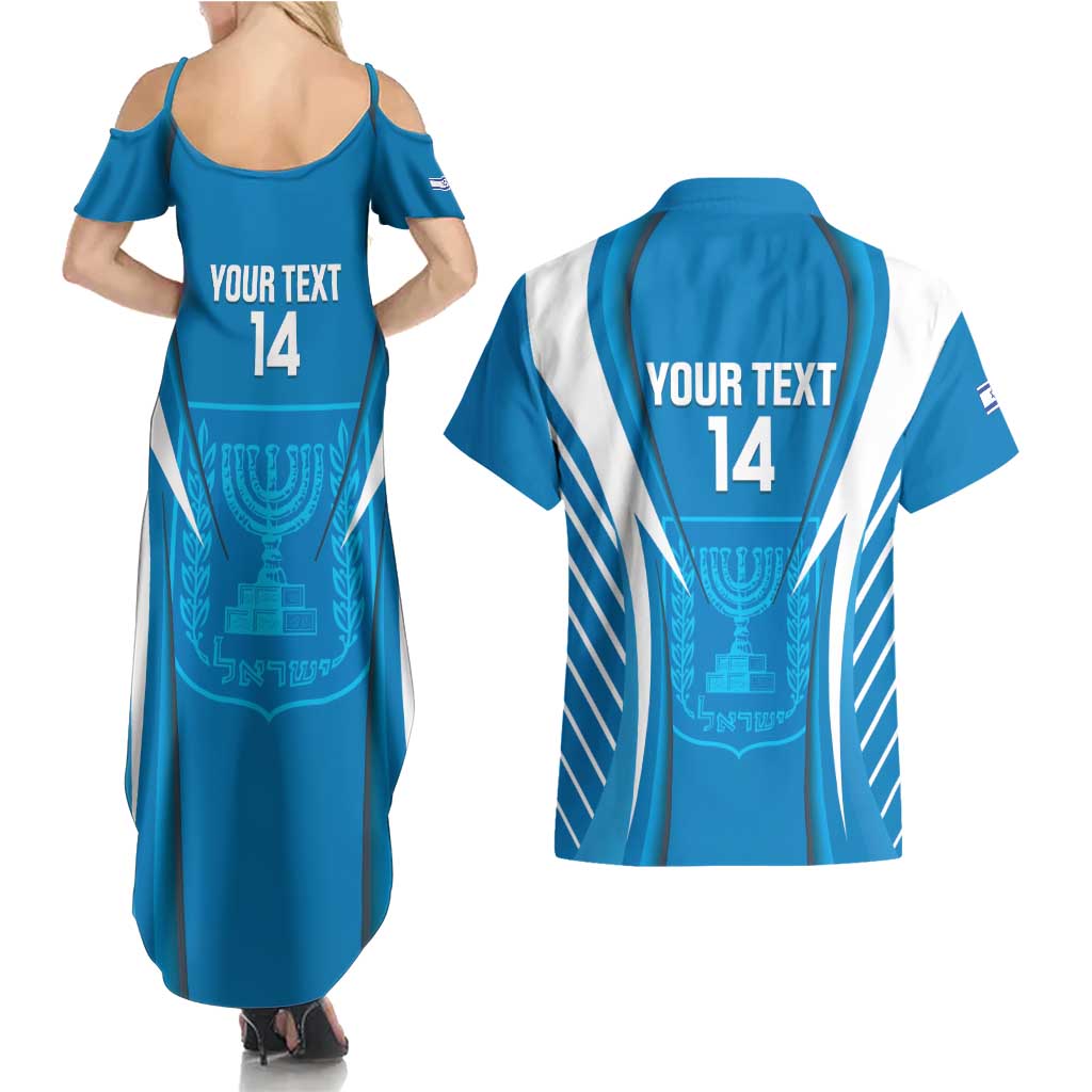 Custom Israel Football Couples Matching Summer Maxi Dress and Hawaiian Shirt Come On Sky Blue and Whites